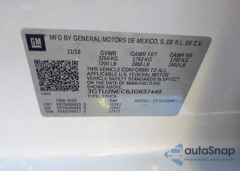 2018 GMC Sierra 1500 Slt из США, поврежденный, VIN 3GTU2NEC6JG637449